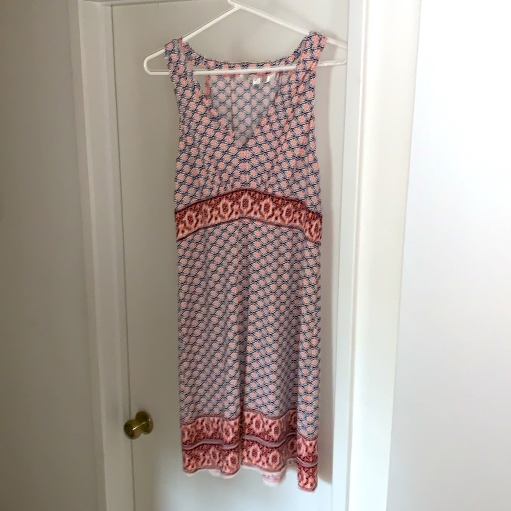 Max Studio Sleeveless Dress Orange & Blue Print Size L